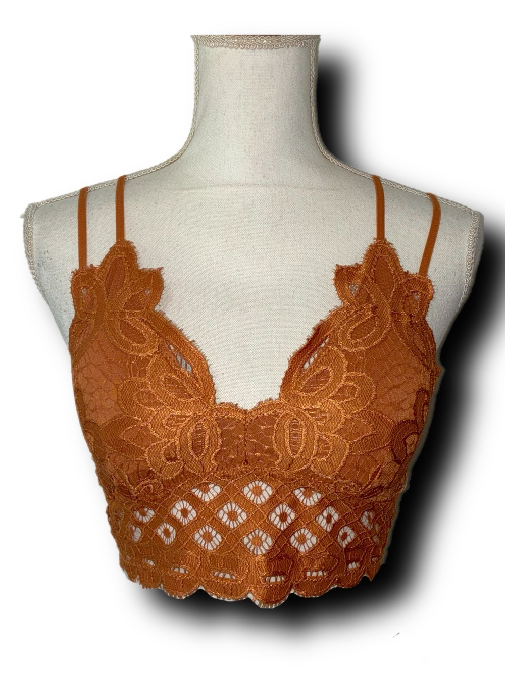 Padded Bralette in Burnt Orange Marsala by Anemone Boho Festival Fall Vibes
